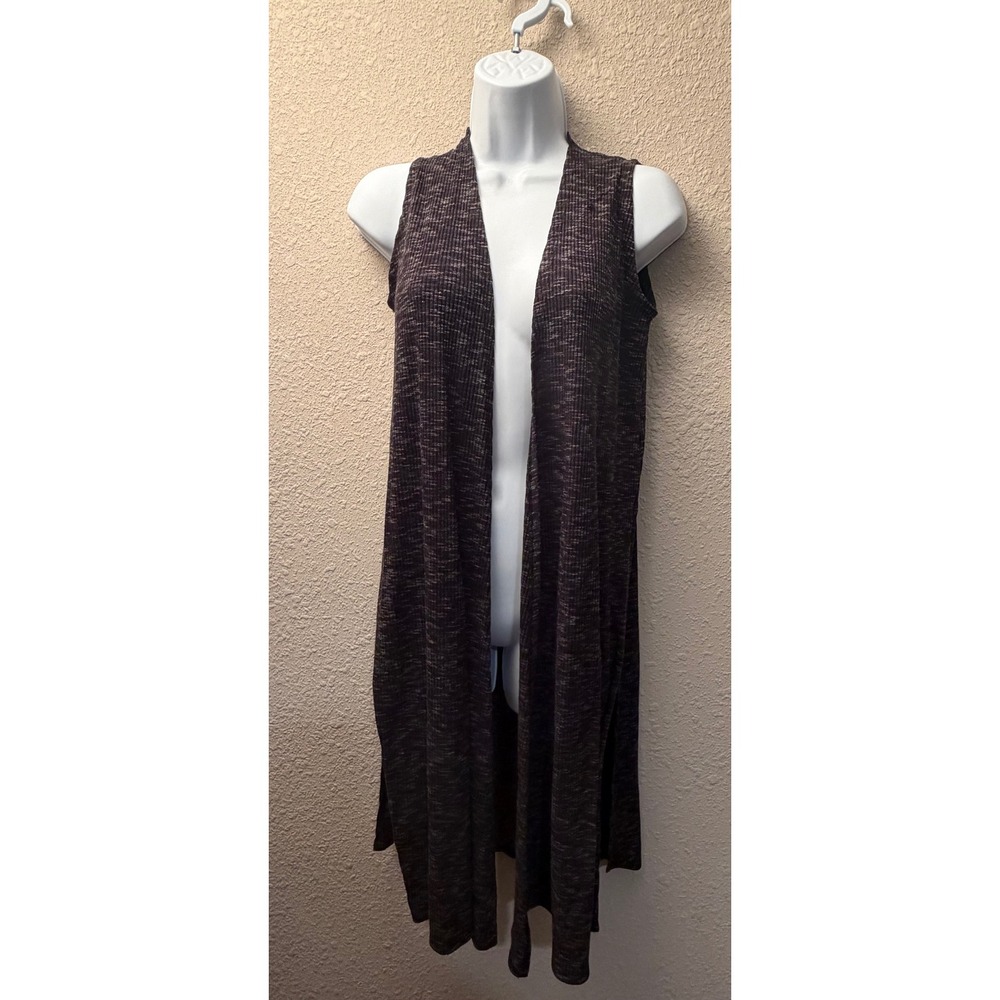 LuLaRoe Joy Sleeveless Duster Vest Gray Space Dye Ribbed Knit XS